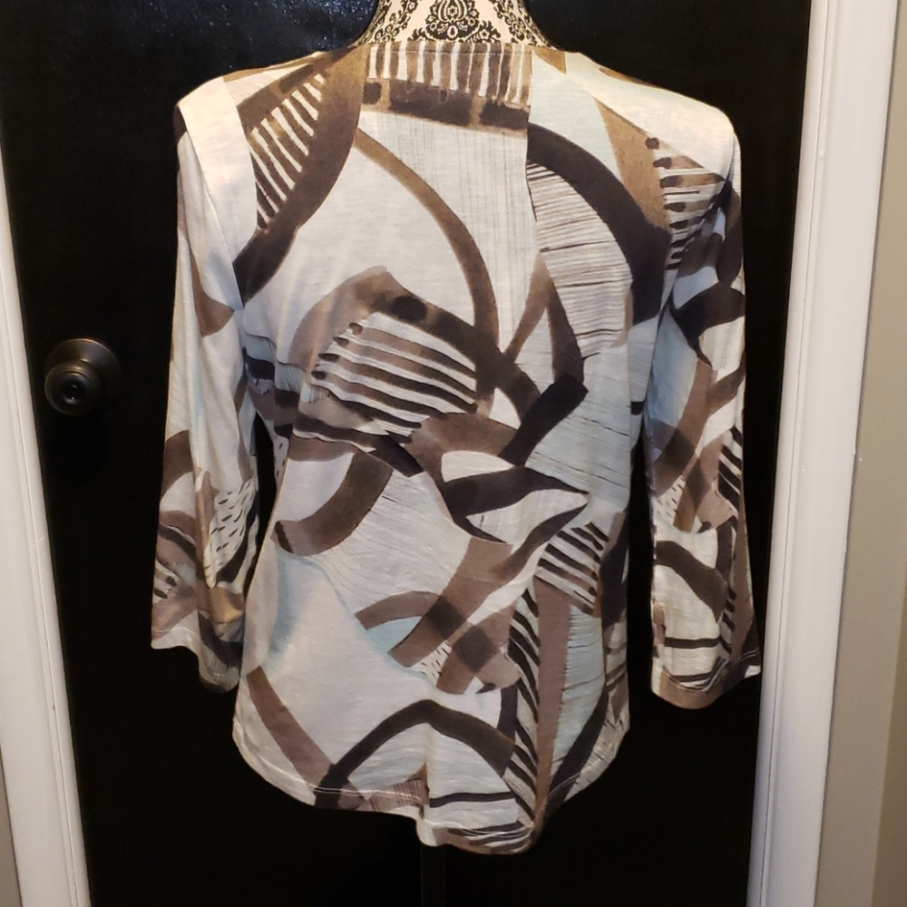 Abstract blue and brown blouse - 352 - Picture 2 of 4